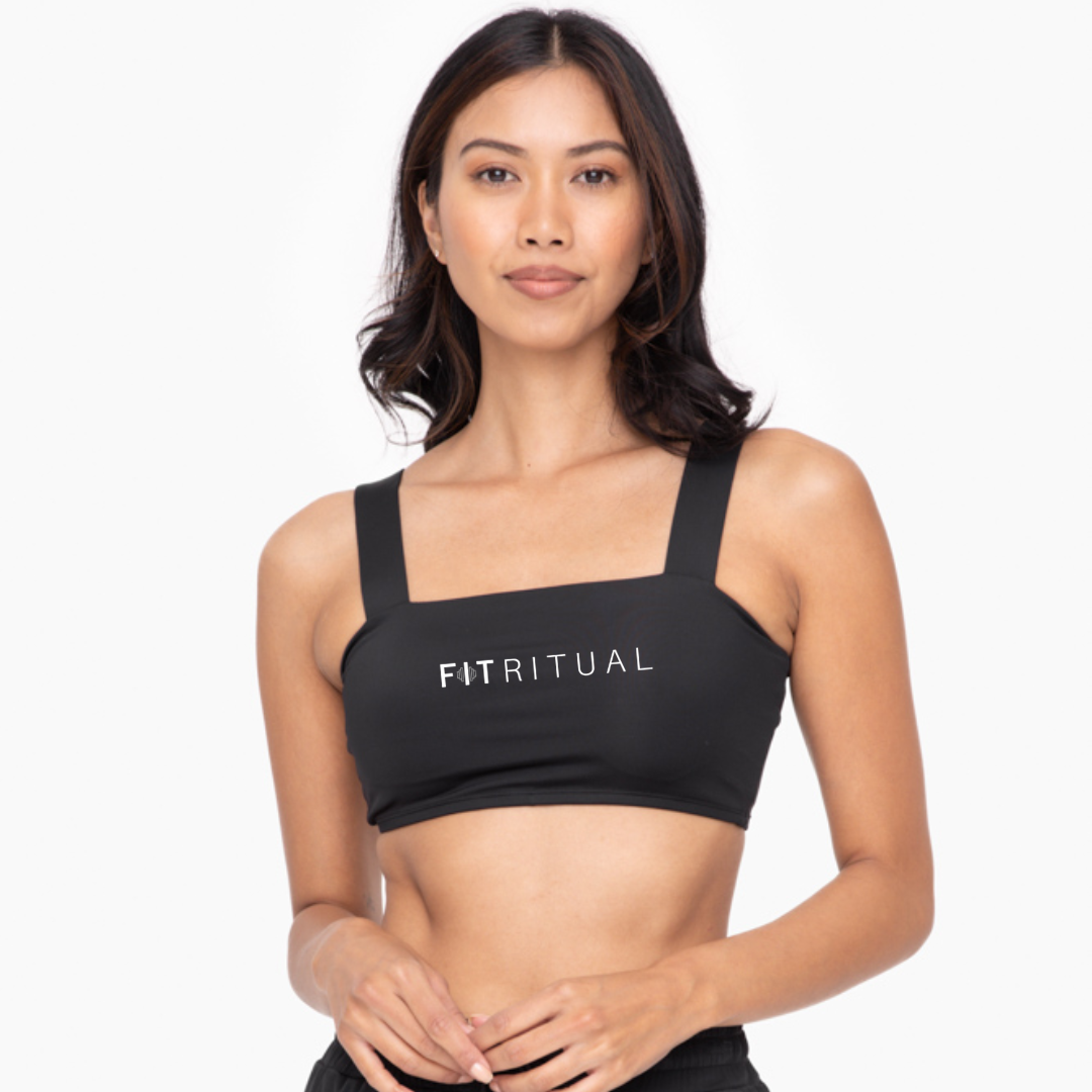Black Square Neck Logo Sports Bra