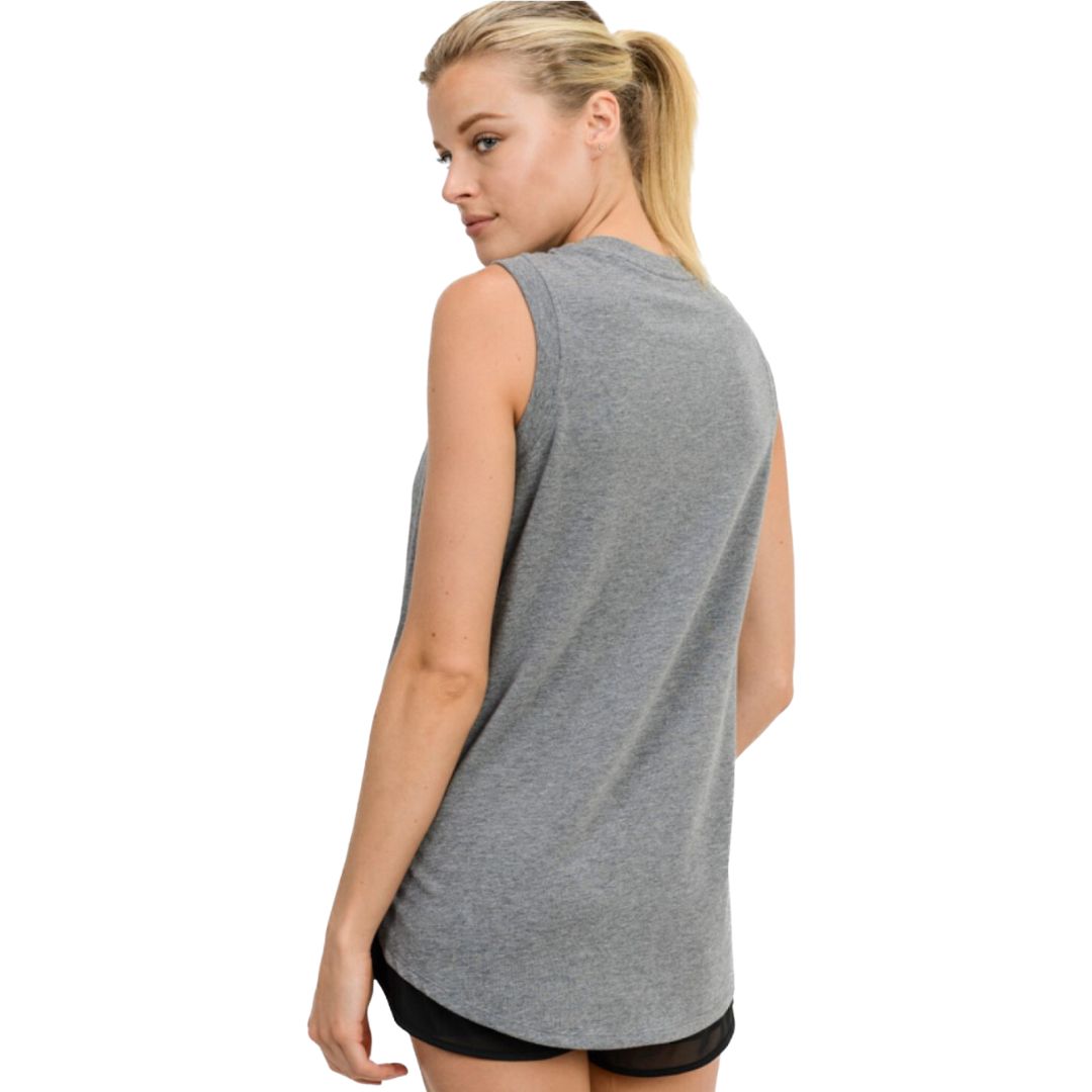 Notched Sleevless Flow Tank: Heather Grey
