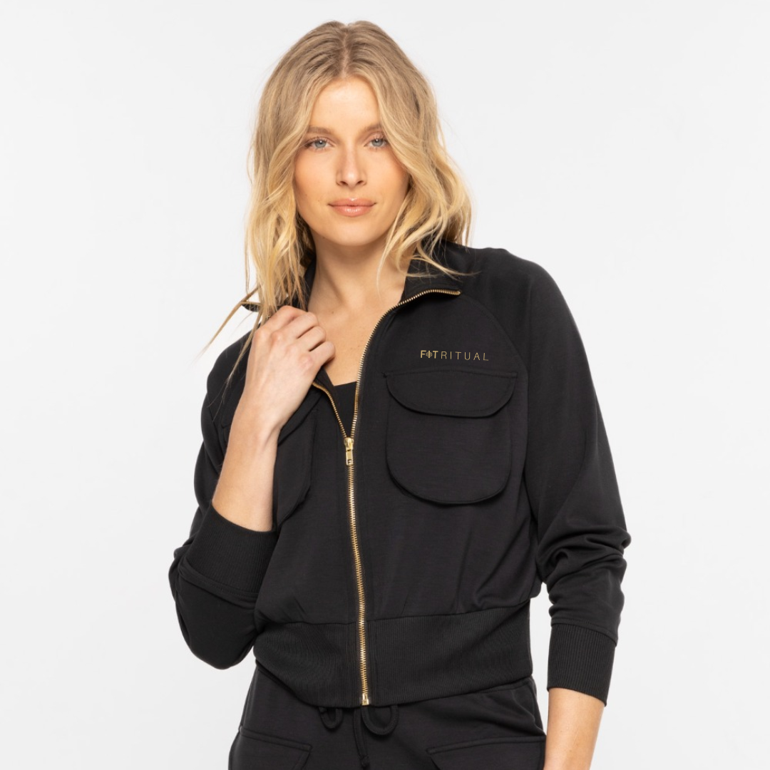 Black & Gold embroidered zip up