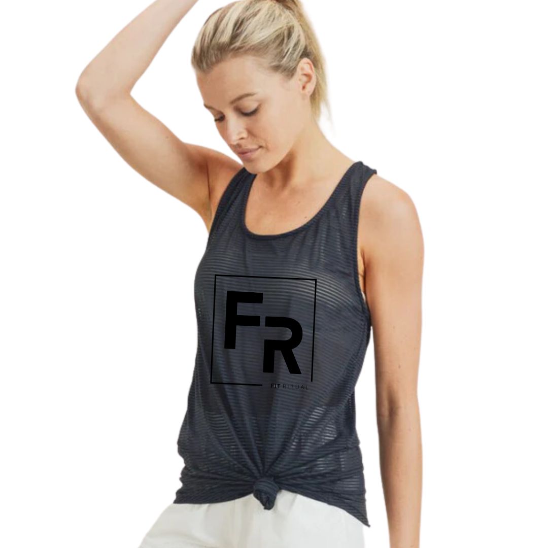 Sheer Stripe Mesh Pinch back Racer Tank